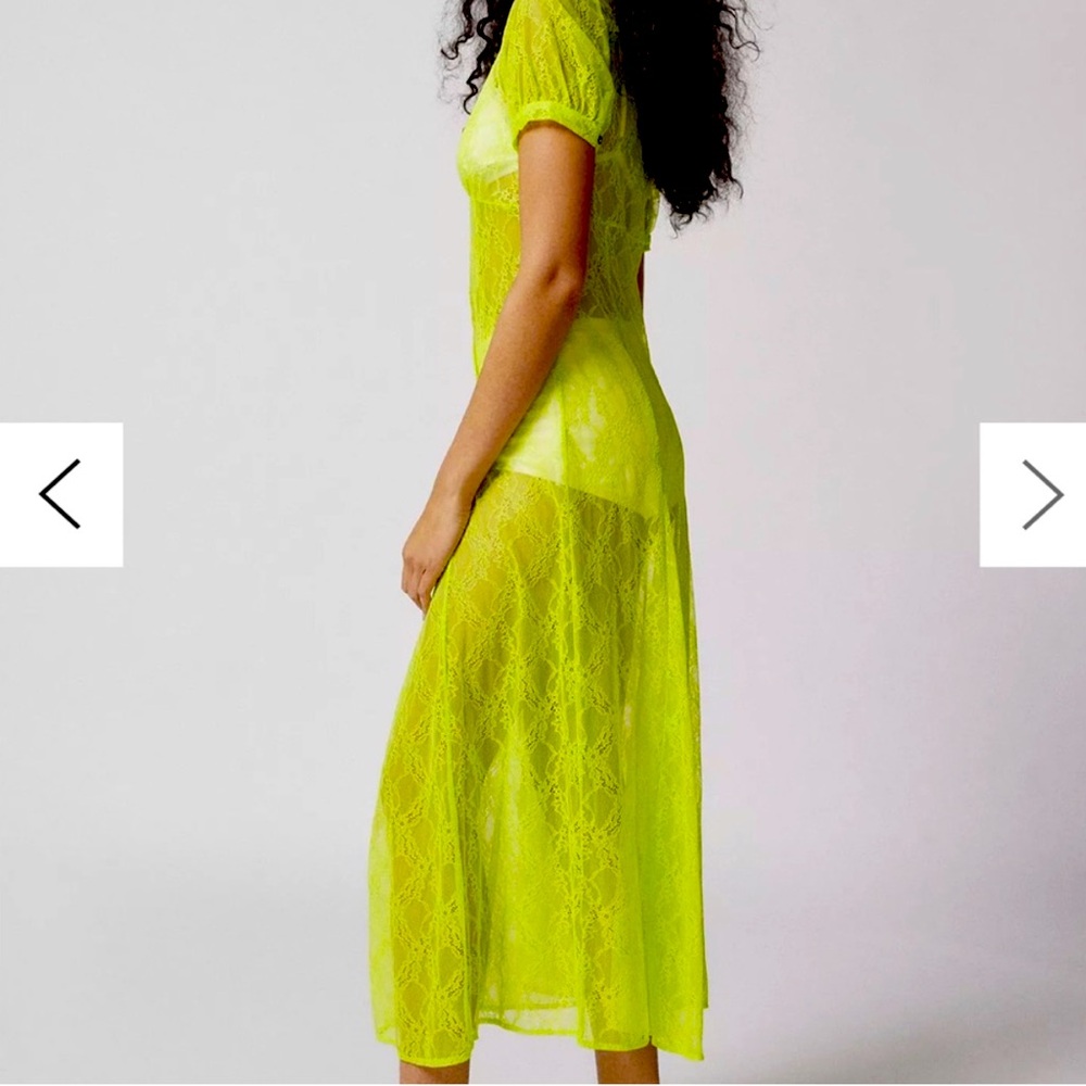 New Urban Outfitters Connie Sheer Lace Maxi Dress Size  Green Short Sleeve - Picture 3 of 13